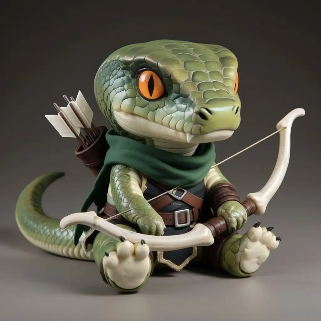 BlenderStyle_ByUrameshi image: male, chibi, reptialian, anthro cobra, bipedal, snake, green scaly skin, orange snake eyes, hide armour, claws, green sc…