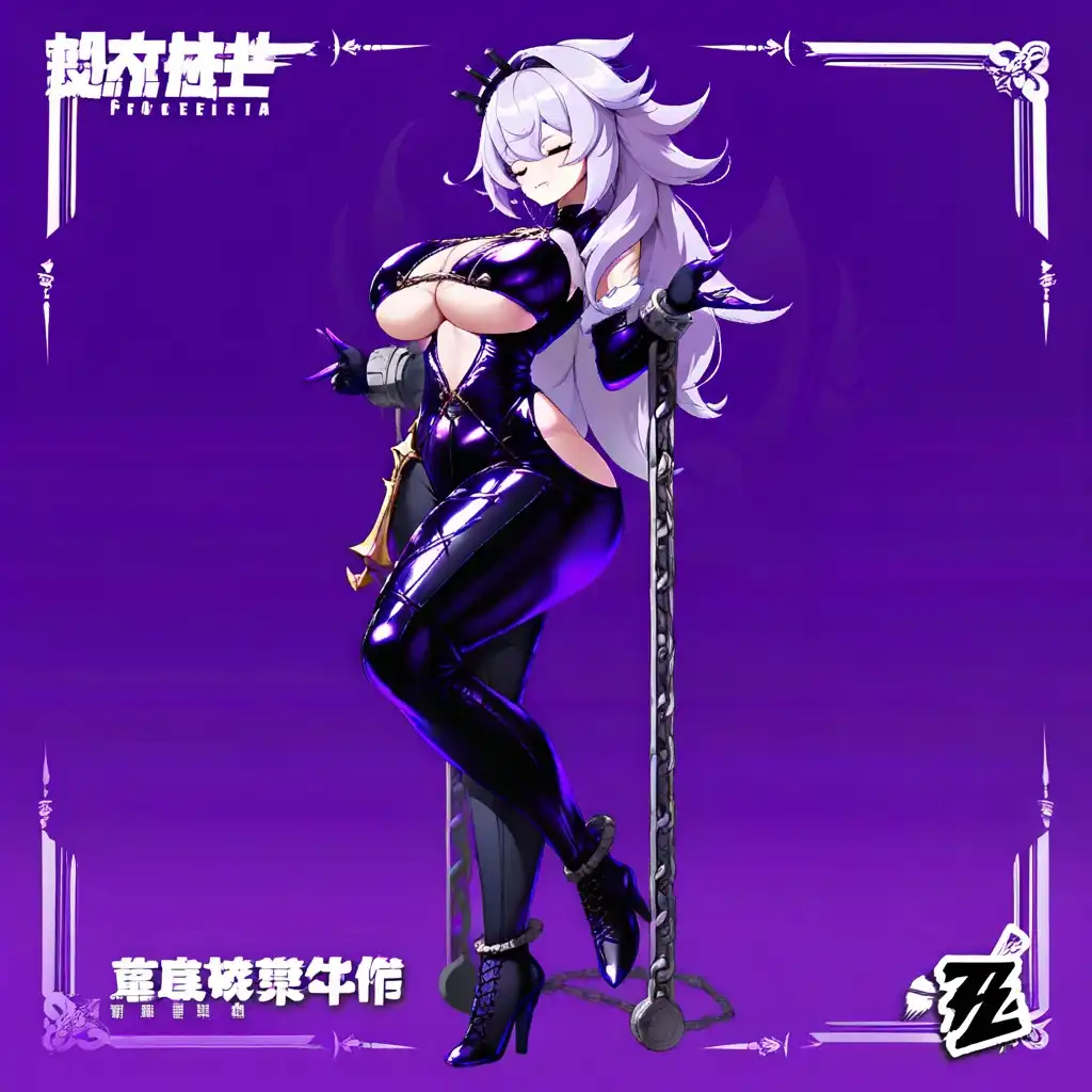 RouWei image: Highly detailed anime-style illustration of Promeia from Zenless Zone Zero, a tall, extremely voluptuous woman with pale…
