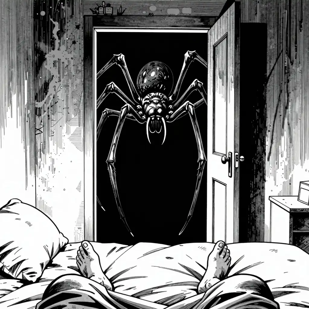 Z-Image Turbo image: hogh resolution gekiga junji ito manga set at night with sharp auper thin lines and detailed but lightly shaded shadows …