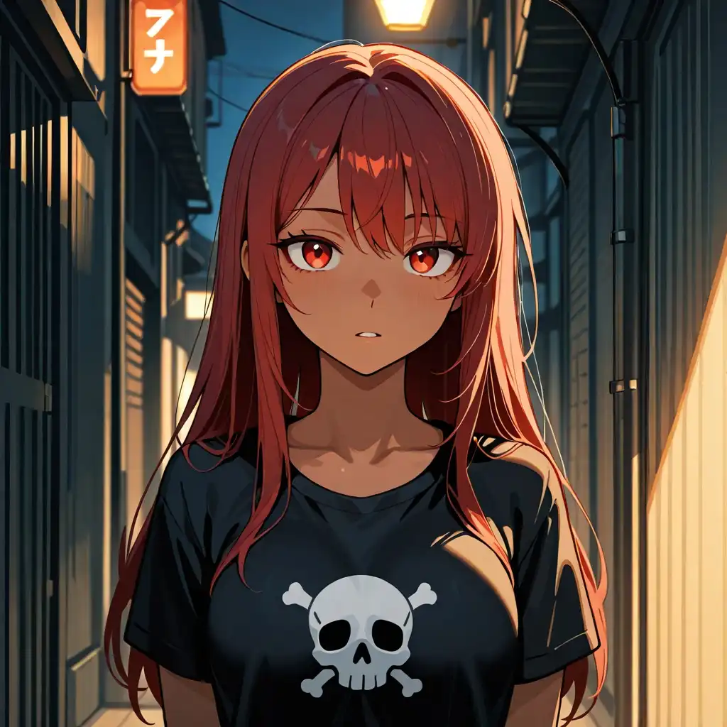 Nova Anime XL image: A close-up, upper-body shot of a single woman in her early 20s with a closed off and guardes appearance. She has long, s…